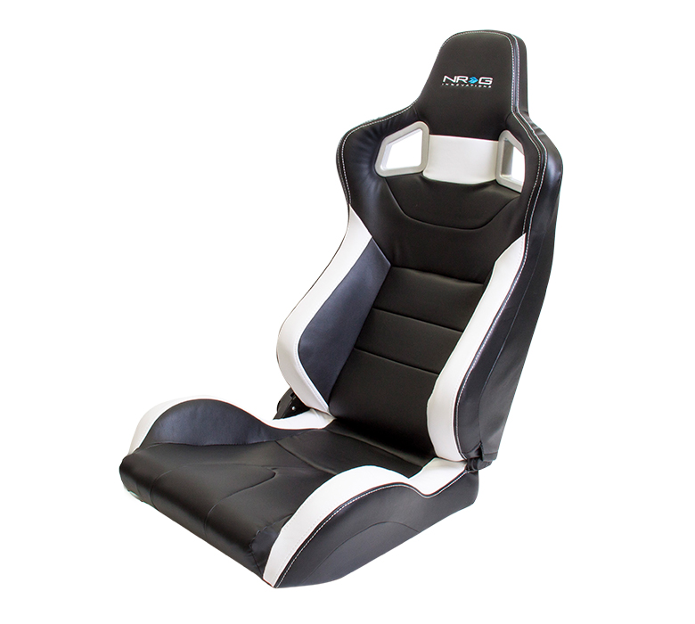 NRG RSC-700L/R PVC Sport Seat Black w/ White Stitch w/ Logo - Click Image to Close