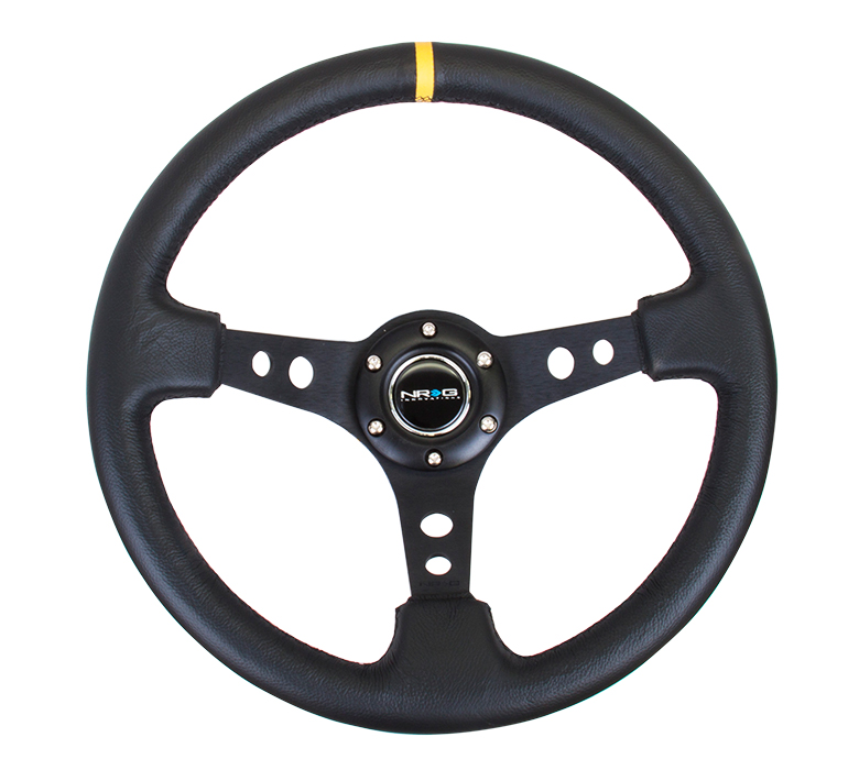 NRG ST-006BK-Y Sport Steering Wheel (3" Deep) 350mm - Click Image to Close