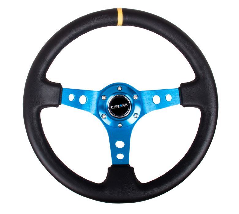 NRG ST-006BL-Y Sport Steering Wheel (3" Deep) 350mm - Blue - Click Image to Close