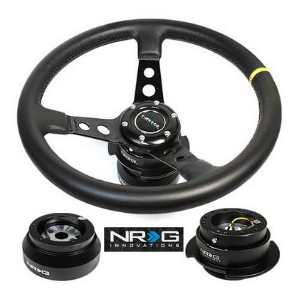 NRG ST-006R-Y Sport Steering Wheel (3" Deep) 350mm - Leather - Click Image to Close