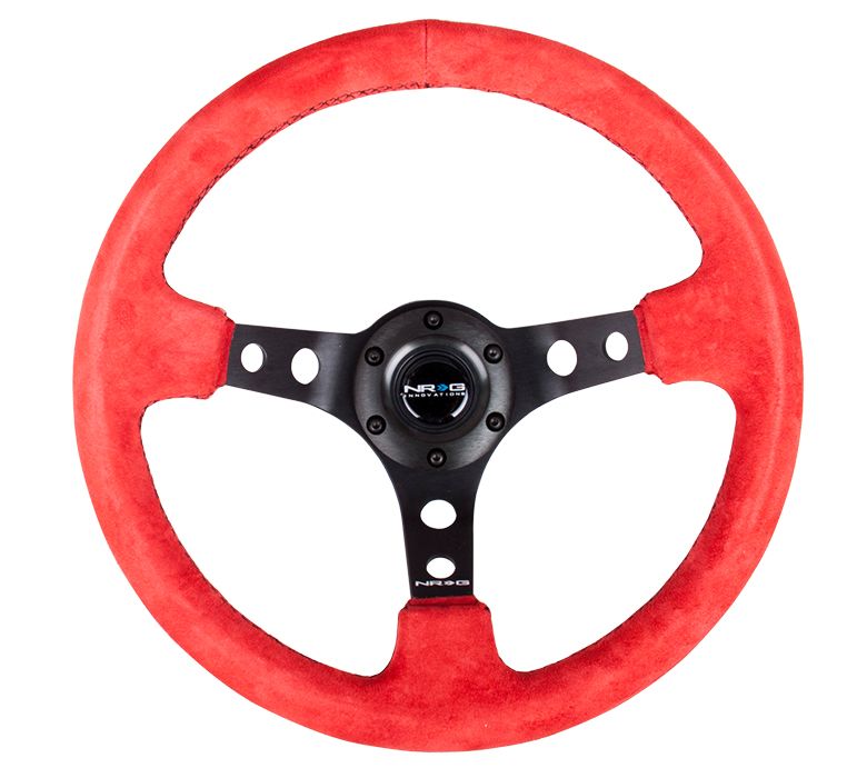 NRG ST-006S-RR 350mm Sport Steering Wheel (3" Deep) - Red Suede - Click Image to Close