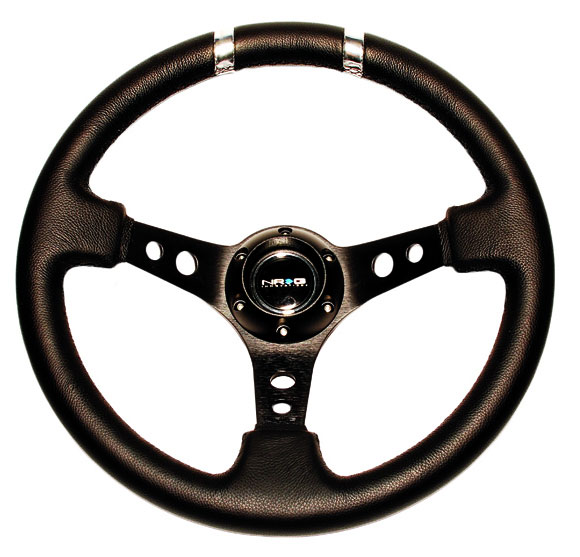 NRG ST-016R-BKS Sport Steering Wheel (3" Deep) Black - 350mm - Click Image to Close
