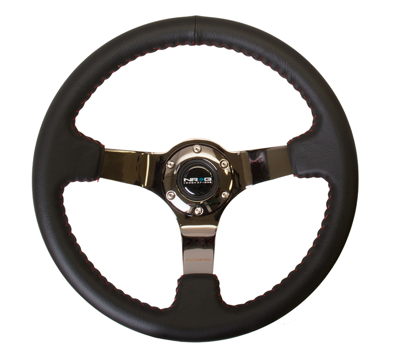 NRG ST-036BK Sport Steering wheel (3" Deep) 350mm-Black Leather