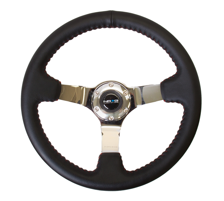 NRG ST-036CH Sport Steering wheel (3" Deep) 350mm-Black Leather - Click Image to Close