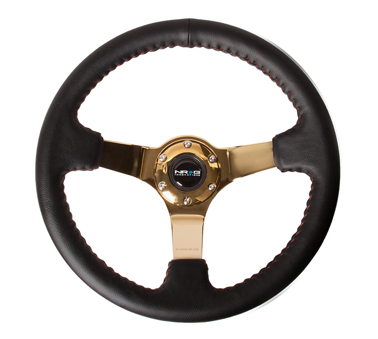 NRG ST-036GD Sport Steering wheel (3" Deep) 350mm-Black Leather - Click Image to Close