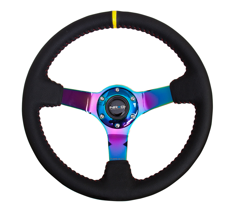 NRG ST-036MC-Y Sport Wheel Black Leather - 350mm - Click Image to Close