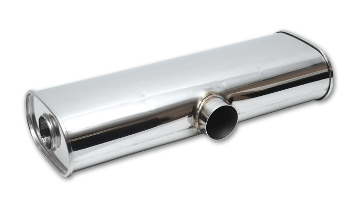Vibrant STREETPOWER Oval Muffler 3" side inlet x dual 2.5" outle - Click Image to Close