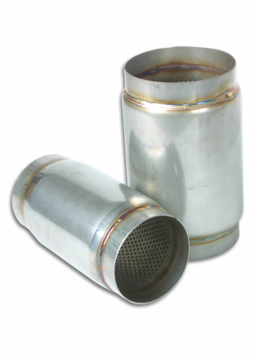 Vibrant Stainless Steel Race Muffler, 4" inlet/outlet x 5" long - Click Image to Close