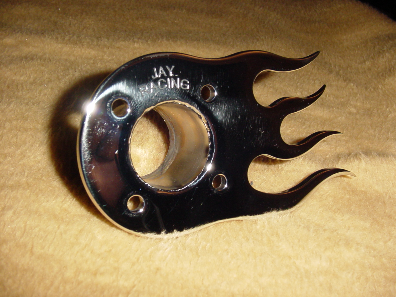 Jay Racing Front Wastegate Dump Outer Plate, Flames RIGHT 1.75OD - Click Image to Close