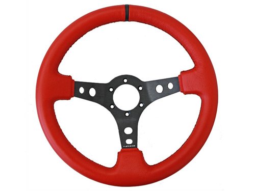 NRG ST-006RR-BS-Y Sport Steering Wheel (3" Deep) 350mm-Red Lthr