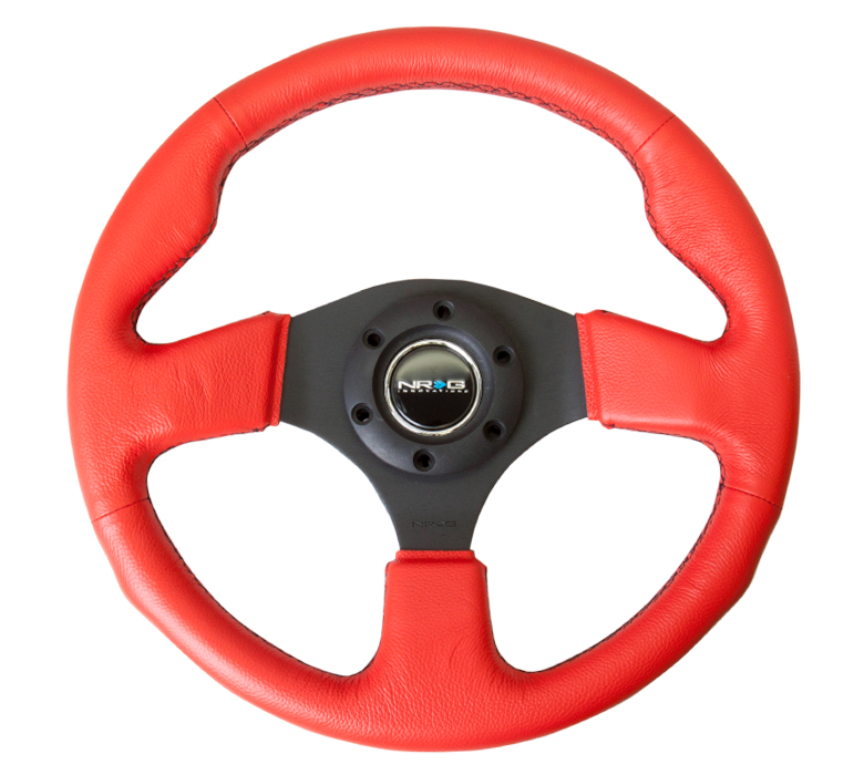 NRG ST-012RR-BS Sport Leather Steerign Wheel Red Leather - 320mm