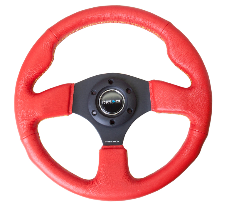 NRG ST-012RR-YS Sport Leather Steering Wheel Red Leather - 320mm